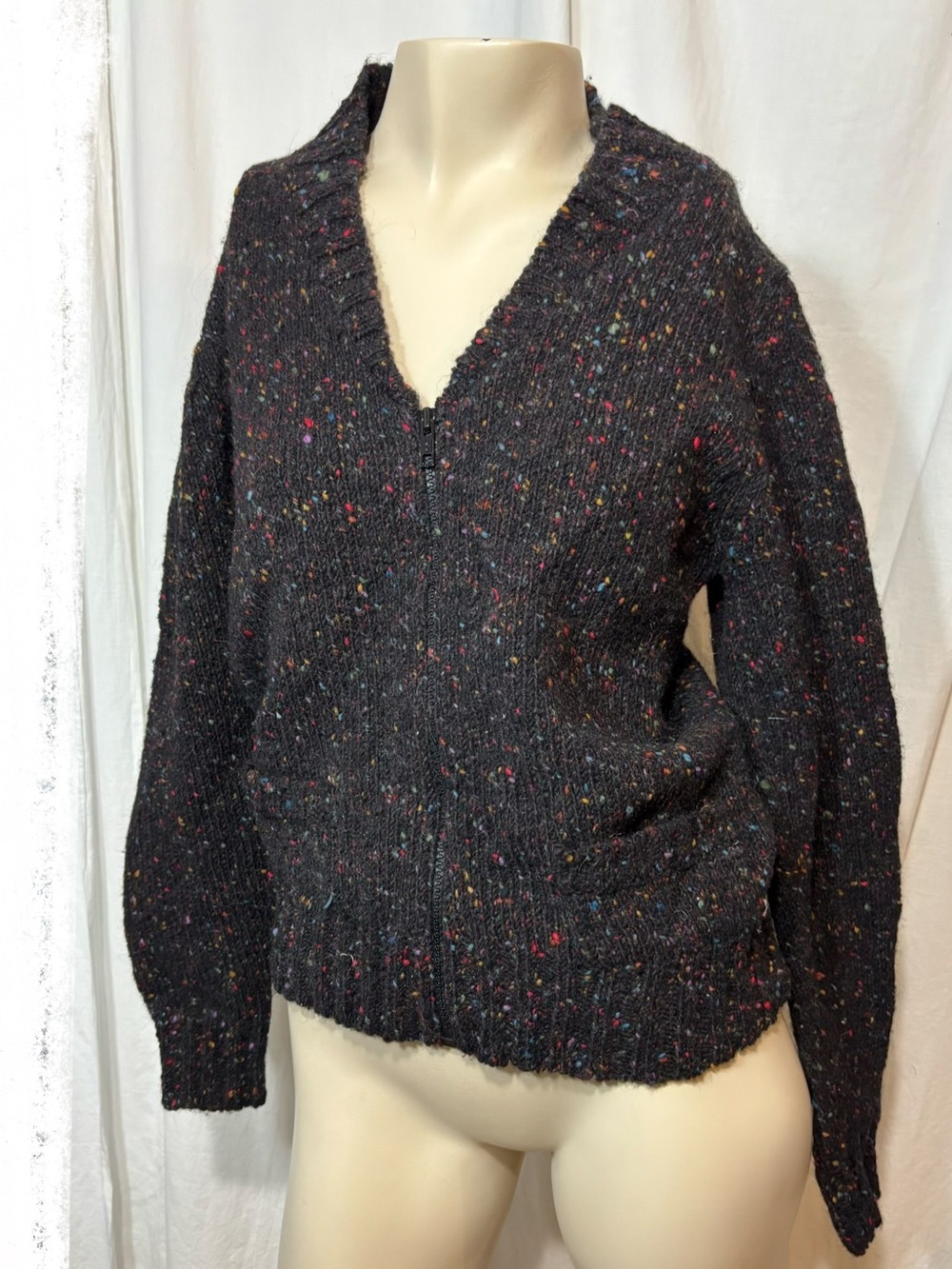 Vintage Stanley Blacker wool zip cardigan sweater women’s dark brown small
